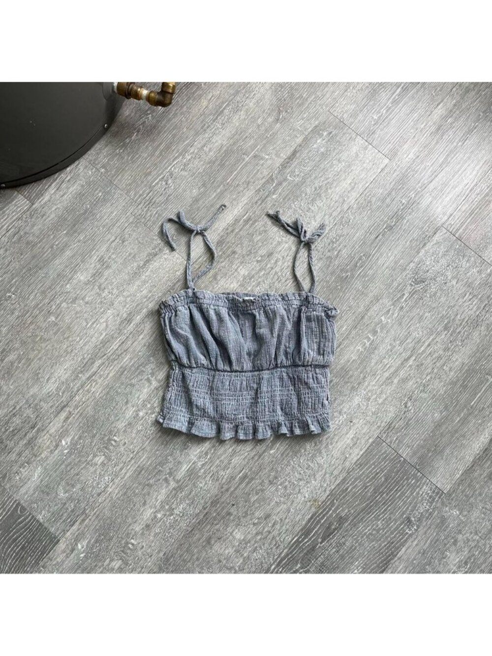 Blue / Grey “Ocean Drive” Ruffle Style Top / Shirt W/ Tie Straps